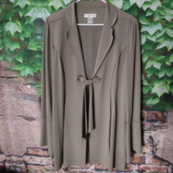 Dusty Green Open Front Sash Tie Cardigan - Picture 1 of 5